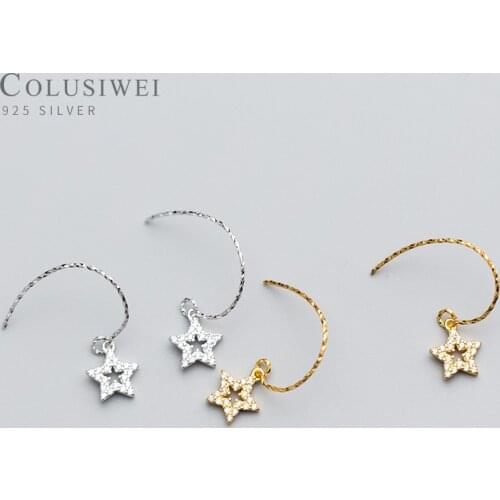 COLUSIWEI 2020 New Gold Color Shiny Zircon Stars Drop Earring for Women 925 Sterling Silver Ear hook Dangle Earring Fine Jewelry