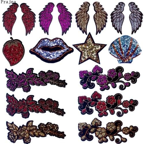 Prajna Flower Patch Stripes Embroidered Patches For Clothes Wings Sequin Patches Applique Iron Sew On Patch Badge DIY Stickers