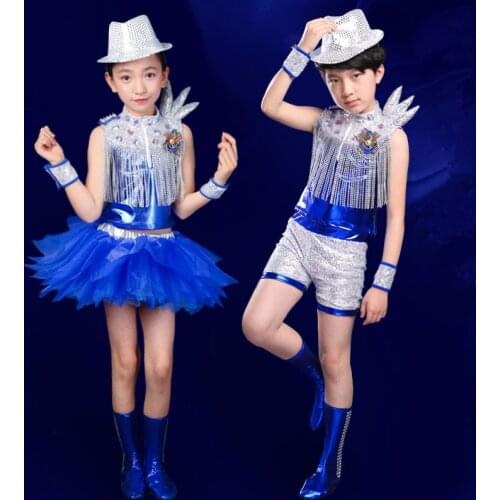 Childrens jazz dance Latin dance costumes boys and girls modern dance sequins feather street dance catwalk show costumes