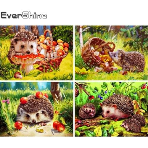 Evershine Full Square Diamond Painting Hedgehog Rhinestone Art 5D DIY Diamond Embroidery Animal Autumn Decorations