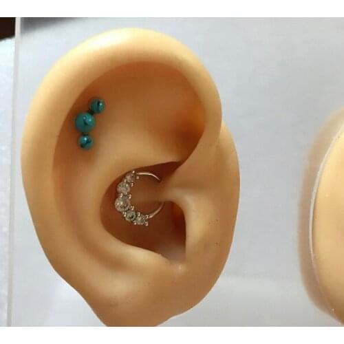Hot sale stainless steel 16gauge green stone Trinity ball Screw tragus helix conch cartilage piercing earring body jewelry