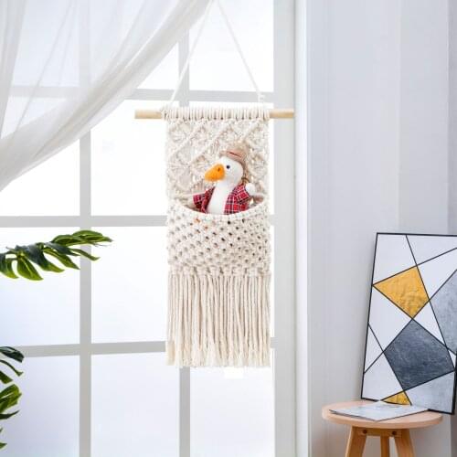Cotton Bohemia Macrame Tapestry Hand-Woven Storage Net Bag Wall Hanging Bed Room Weave Boho Decor Pendant Wall Decoration Gift