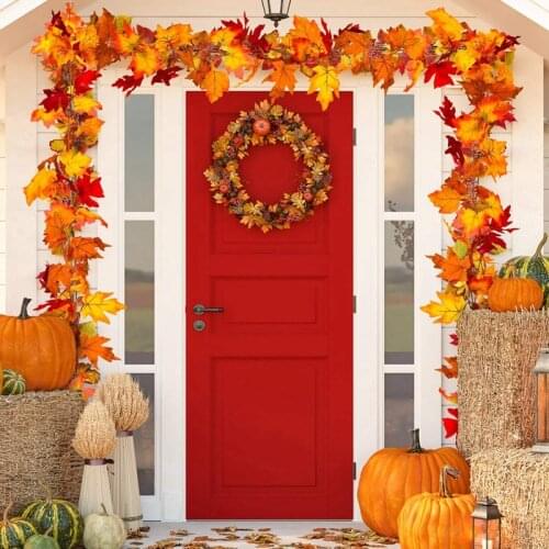 Artificial Autumn Maple Leaves Garland Fall Hanging Plant for Home Garden Wall Doorway Backdrop Fireplace Decor Wedding