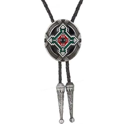 KDG Western Cowboy Zinc Alloy Point Oil Cross Pendant Necklace Western Cowboy Necklace Genuine Leather Cord