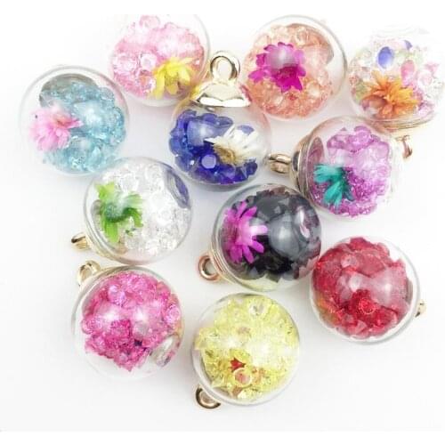 10pcs / bag popular dried flower resin 16mm fashion glass ball pendant necklace hair rope earrings jewelry accessories