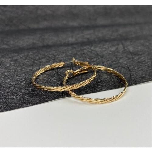 Trendy Gold Color Plating Flat Spiral Braided Hoop Earrings For Women Girl Daily Elegant Simple Basic Decoration Jewelry