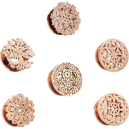 Fashion Stainless Steel Rose Gold Ear Expander Body Piercing Jewelry Flower Hollow Piercing Trendy Plug Tunnel Jewelry Ear Gauge