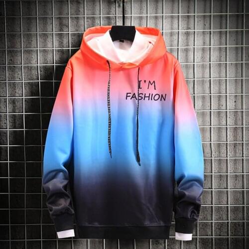 Plus Size Men Winter Long Sleeve O Neck Gradient Color Hoodie Thick Warm Sweatshirt Top Streetwear oversized Hoodie