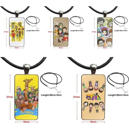 Running Man Korean Variety Show Cartoon Glass Pendant Necklace Handmade Half Pendant Rectangle Necklace For Kids Beads
