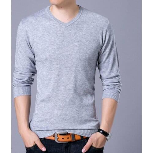 Casual Men Sweater Spring Autumn Solid color thin pullover New fashion mens V-neck slim fit Long sleeve Sweater Brand clothing