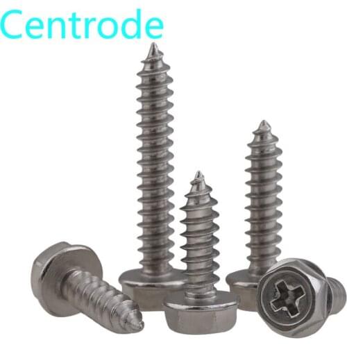 Stainless Steel Cross External Hex Flange Self Tapping Screw with pad Hexagon Head with Collar Tapping Screws M3-M6 10pcs