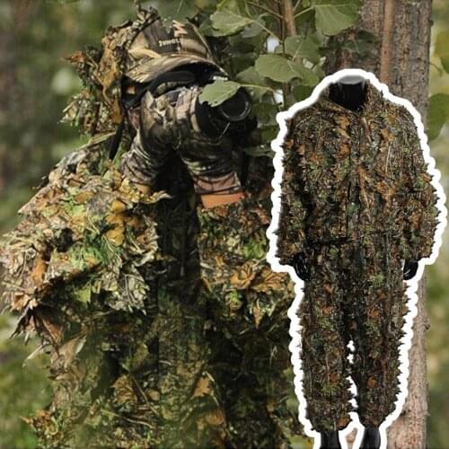 2019New 3D maple leaf Bionic Yowie sniper birdwatch airsoft Camouflage Clothing jacket and pants Ghillie Suits Hunting clothes