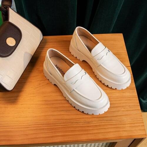 Spring Autumn Female British Style 2021 New Thick-soled College Style Casual Loafers Leather Thick-soled Womens Single Shoes