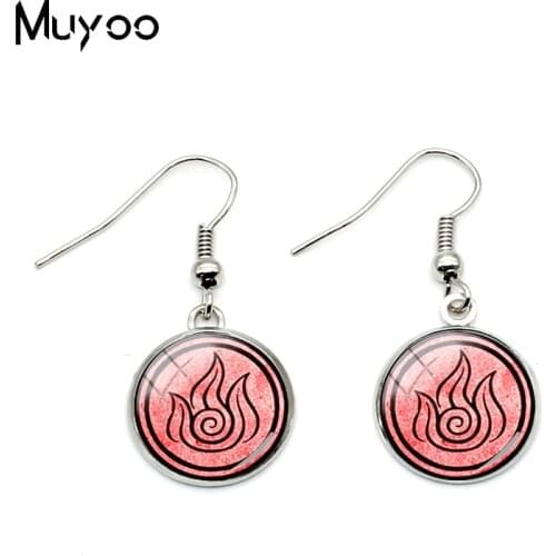 New Avatar The Last Airbender Glass Dome Round Fish Hook Earrings Kingdom Jewelry Air Nomad Fire And Water Tribe Hook Earrings