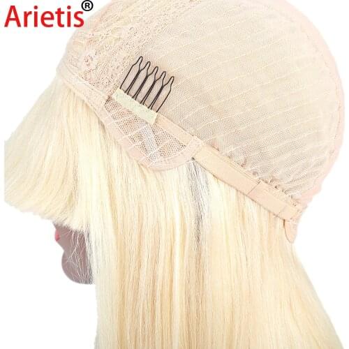 Arietis 613 Blonde 150% Density Peruvian 12"-28" 100% Remy Straight Full Machine Made Human Hair Wig With Bang For White Women