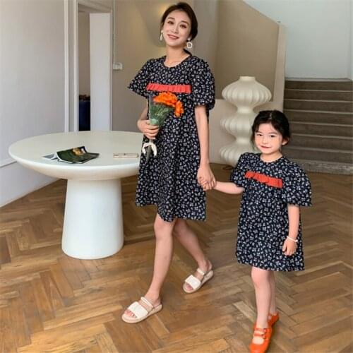 Parent-children Floral Dress Summer Girls Dresses Children Clothes Kids Girls Casual Dress for Holiday Women Dresses for Family