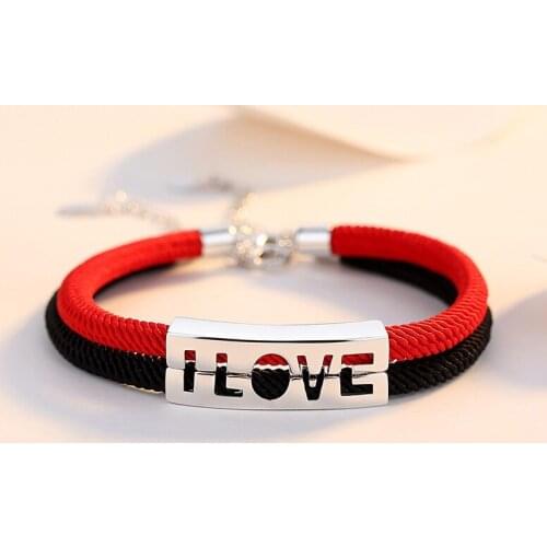 S925 sterling silver Tanabata gift couple bracelet a pair of students simple red rope woven hand rope Valentines Day