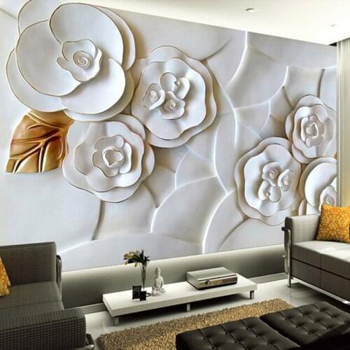 Custom Mural Non-woven 3D Stereo Art White Rose Flowers Photo Wallpaper For Bedroom Living Room TV Sofa Background Wall Decor
