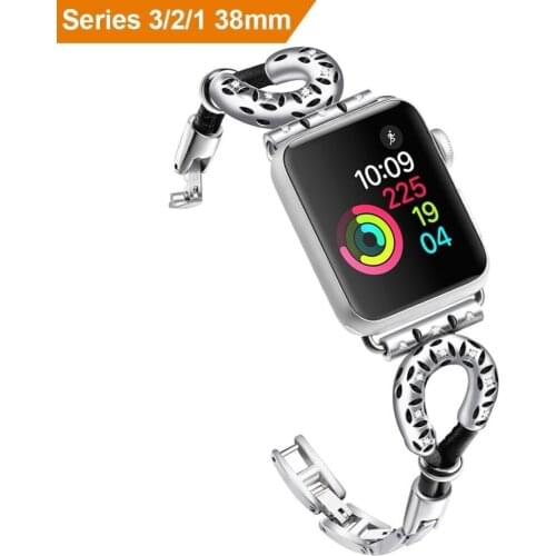 For Apple Watch 4 Bracelet Adjustable Replacement Stainless Steel Leather Strap Unique Diamond Design For Apple Series 3 2 1