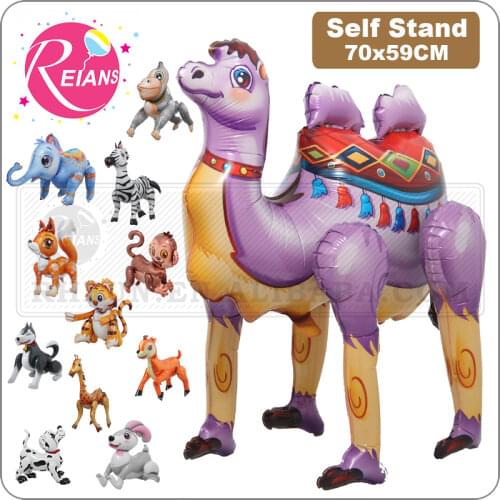 SelfStand Zoo Monkey dog Camel deer Rabbit Fox Animal Foil Balloon Happy Birthday Decorations baby shower Party Supplies Toy