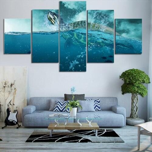 5PCS Modern Mural Art Poster Ocean Animals Dolphins Turtles Office Living Room Bedroom Home Decoration HD Printing Frameless