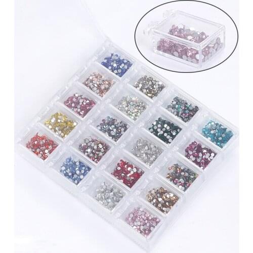 Swarovsky 20 Grids Nail Art Flat Mixed Color AB Diamond Porcelain White Champagne Nail Jewelry Stickers Diamond & 1 Dotting Pen