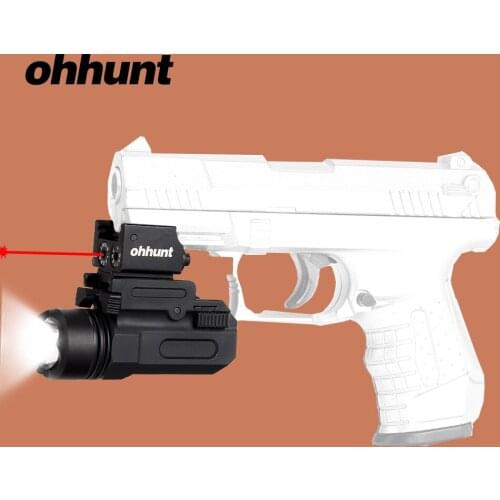 Ohhunt Tactical Combo LED Flashlight and Red Laser Sight White Light 150 Lumens Quick Release 20mm Rail Mount for Hunting Pistol