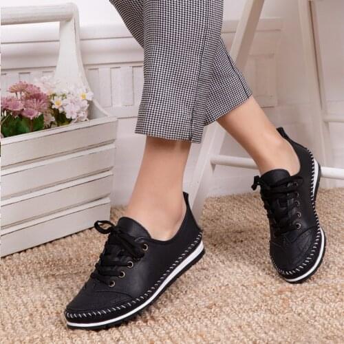 Shoe Genuine Leather Shoes Black White Navy Blue Women Leather Flats Lady Comfortable Useful Quality Daily Original
