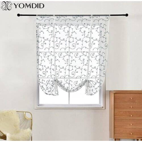 Embroidery Pattern Flowers Curtain Tulle Pull Pleated Tape Short Curtains for kitchen Bedroom Living room Window Decorative