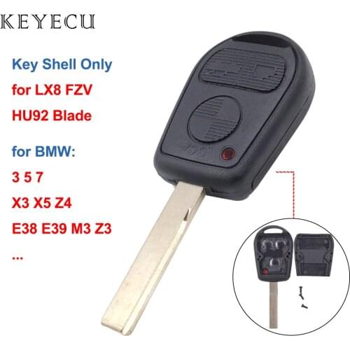 Keyecu Replacment Remote Car Key Shell Case Cover 3 Buttons for BMW E31 E32 E34 E36 E38 E39 E46 Z3 with HU92 Blade