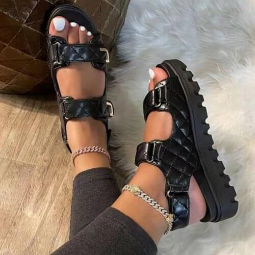 Summer Mid Heel Sandals Solid Color Womens Shoes Open Toe Velcro Sandals Comfortable Plus Size 43
