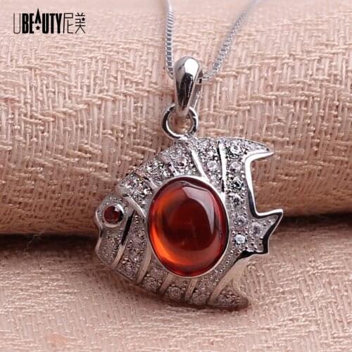 UBEAUTY Women Silver Necklaces&Pendants National Wind Garnet Chain Fish Necklace Charm Statement CollerNecklace For Women Bijoux