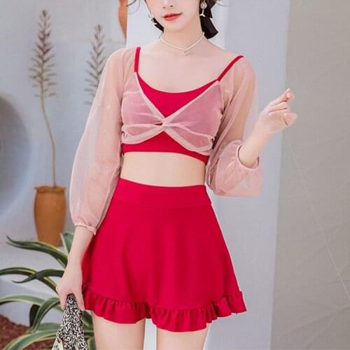 Women Sexy Split Bathing Suit 2021 Summer New Fashion Solid Color Bra Chest + High Waist Panties Swimsuit Bikinis Beachwear