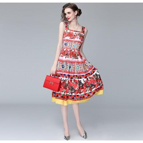 WTIANYUW 2021 Runway Designer Dress Summer Women Luxury Rose Floral Print Spaghetti Strap Midi Dresses Party Vestidos Robe Femme