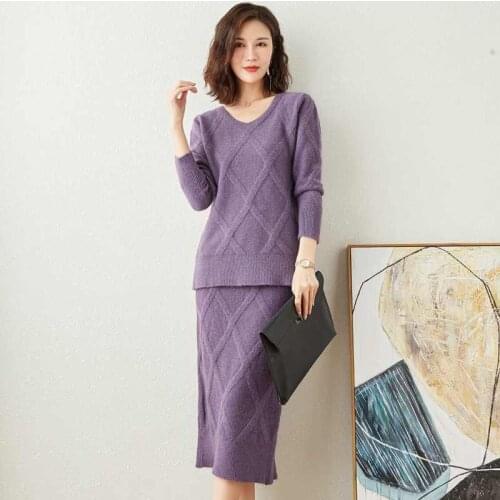 Winter Knitted Womans Suits Loose Sweater And long Skirts Sets for Woman Casual Ladies Skirts Suit Good Quality
