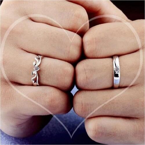1 Pair Crystal Couple Rings Charm Open Rings For Women Men Creative Romance Adjustable Wedding Engagement Party Ring