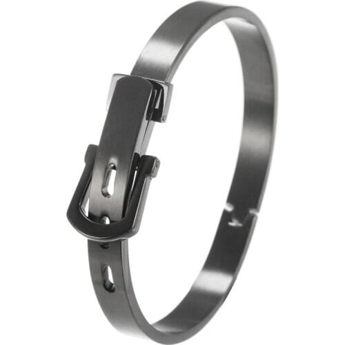 1 pcs gold black round stainless steel beat bracelet simple lock shape love token for men women couples charm gift bangle