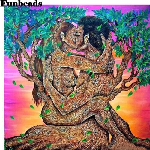 5D DIY Diamond Embroidery Abstract Tree Couple Kissing Full Square Round Drill 3D Rhinestone Painting Kit Home Decor Gift FF4009