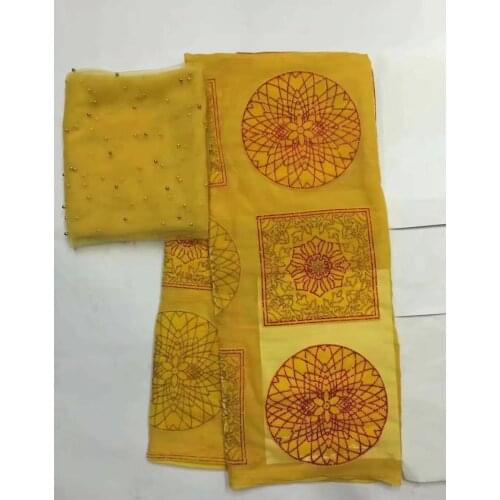 Velvet lace fabric 2020 silk fabric tissu dentelle satin fabric gele headties with beads sewing materials 5+2yard