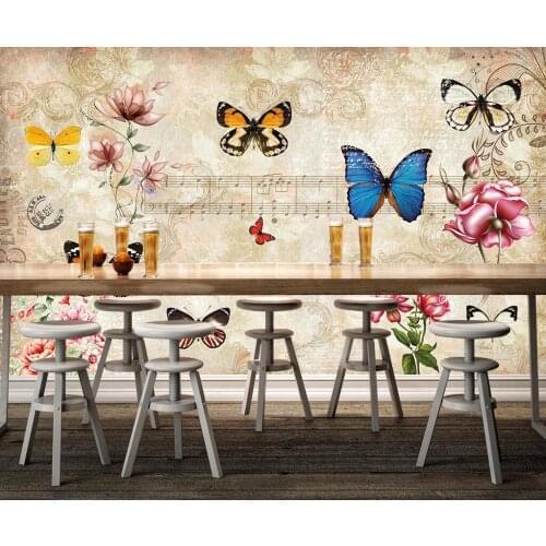 Beibehang Custom American retro garden flower wallpaper butterfly restaurant bar TV background murals wall paper TV background