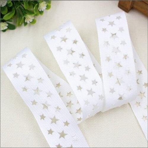 Hollow star White Grosgrain ribbon 1'' Wide x 10-Yards , Crafts, Hair Bows, Gift Wrapping, Wedding 1572981