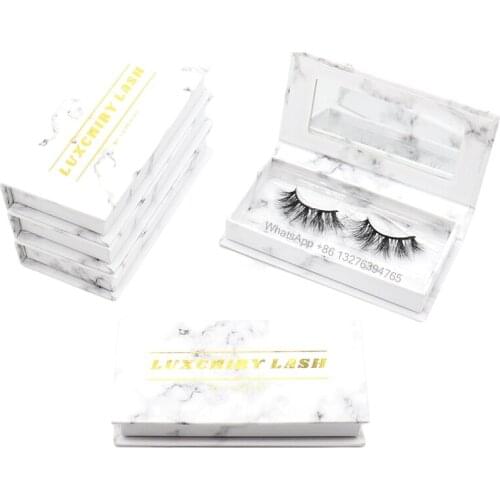 White Marble Metallic Gold Business Name Eyelash Box Wholesale Handmade Natural Mink Lashes Custom Lashbox Packaging with Logo