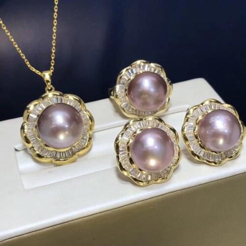 D322 Pearls Sets Fine Jewelry Natural 11-13mm Fresh Water Purple Pearls Females Jewelry Sets for Women Fine Presents