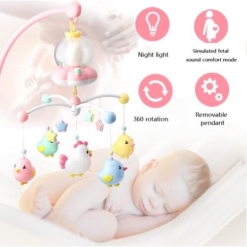 Baby Bedside Bell Kids Music Box Puzzle Rattles Spin Toys Newborns Nightlight Mobile Rotation Stroller Hanging Gift No Battery