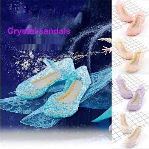 Girls Kids Summer Crystal Sandals Frozen Princess Jelly High-Heeled Shoes Princess Frozen Elsa Cosplay Party Dance Shoes
