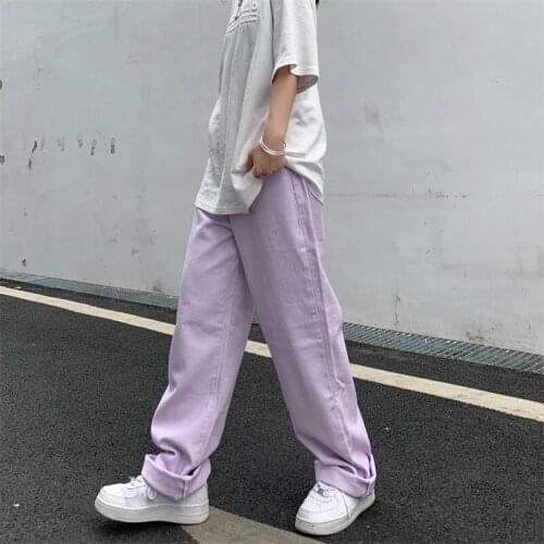 Womens Jeans Summer New Vintage Straight Baggy High Waist Streetwear Casual Pants Femme Wide Leg Jeans Purple Mom Denim Trouser