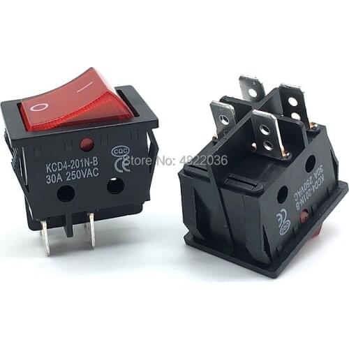 KCD4-201N-B Electric Welding Machine Switch Rocker Switch with Red Light 30A 250VAC Electric Oven Electric Heater switch 4Pins