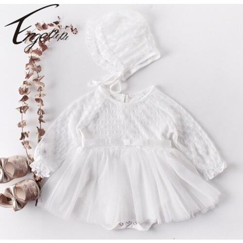 Engepapa Infant Baby Girls Princess Lace Dress Bodysuits+Hat Spring Autumn Newborn Baby Girls Cotton Long Sleeve Jumpsuit