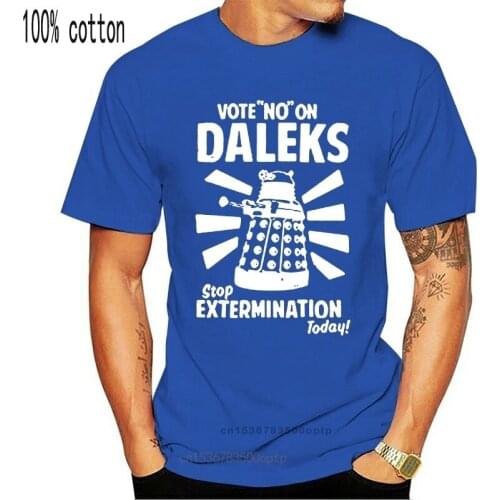 Short Sleeve O-neck Cotton Tshirt Mens Hip-hop Front Printed Dr Who Vote No On Daleks Graphic Crewneck T-shirt