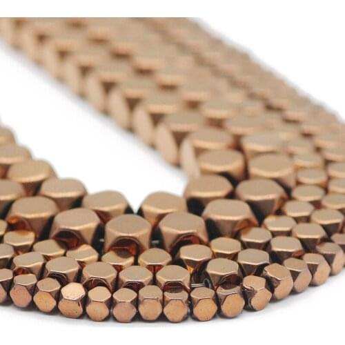 Faceted Square Cube Copper Hematite Natural Stone Spacer Loose Beads For Jewelry Making Handmade DIY Bracelets Findings 3/4/6MM